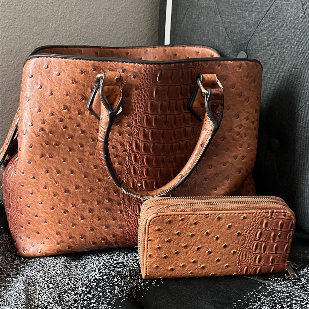 Elegant Brown Leather Tote and Wallet Set
